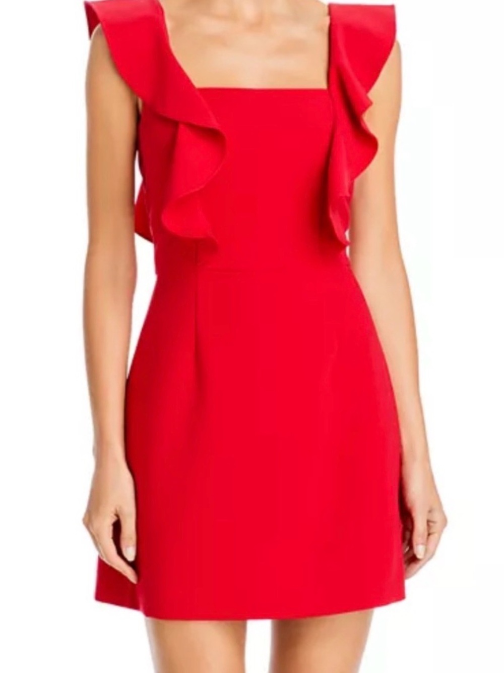 French Connection Red Ruffle Square-Neck Mini Dress